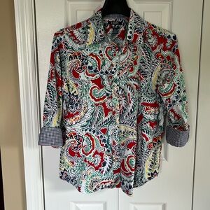 Chaps Icon Red, Blue and Green Blouse with 3/4 sleeves